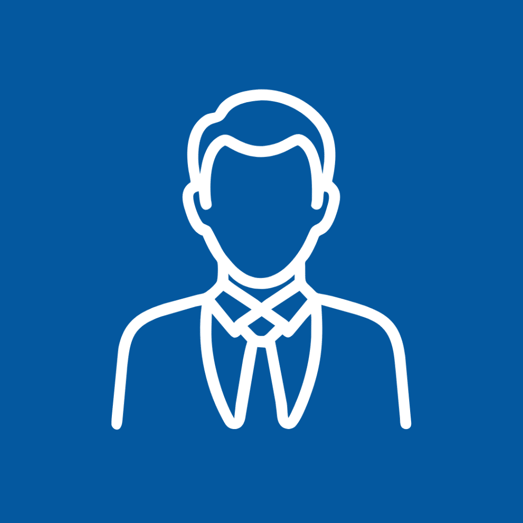Blue icon of man in suit