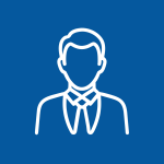 Blue icon of man in suit